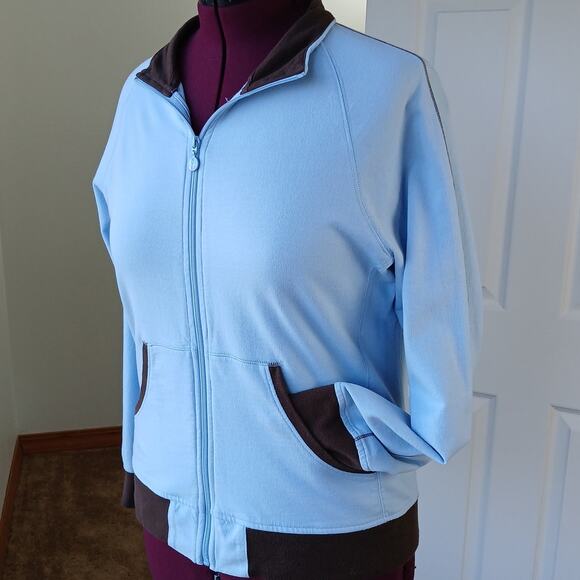 N.Y.L. New York Laundry Blue Bash Full Zip Sweatshirt XL retro jacket brown trim - Picture 1 of 14